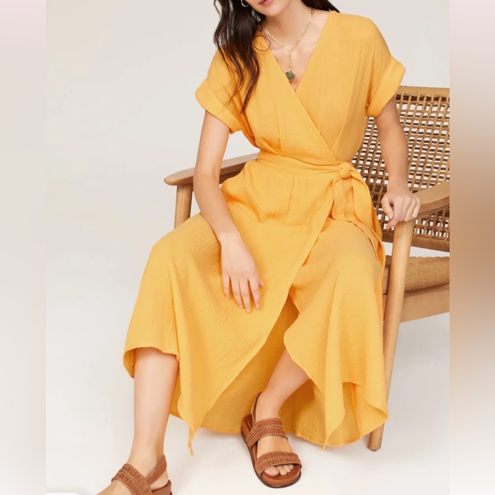 Marine Layer Yellow Cotton Wrap Dress Size XS